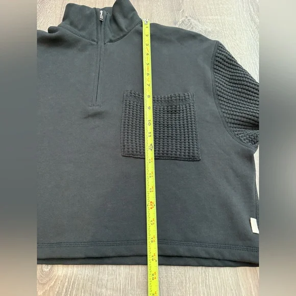 Mate The Label Organic Fleece and Waffle Cropped Half-Zip Sweatshirt Onyx Small - Picture 10 of 11